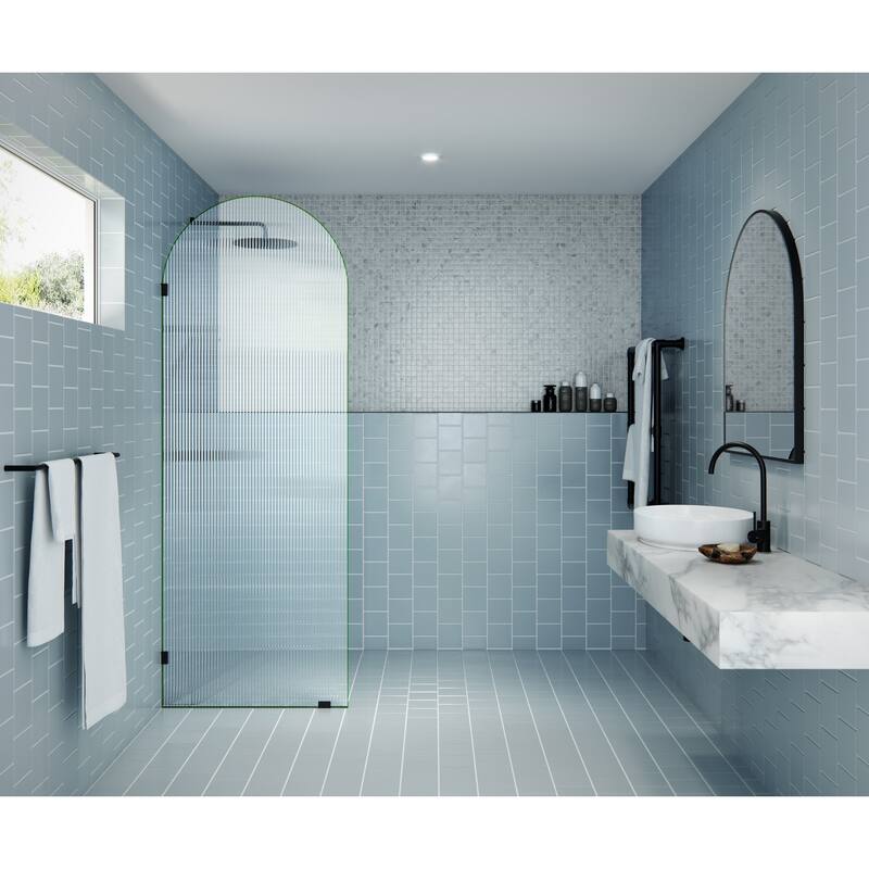 Maven 30 in. x 86.75 in. Fully Frameless Glass Shower Panel - Arched Fluted Single Fixed Panel