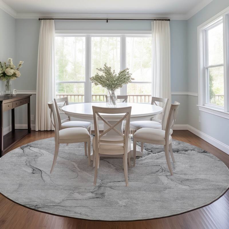 Machine Washable Indoor/ Outdoor Marble Chantille Rug - Gray - 8' x 8'