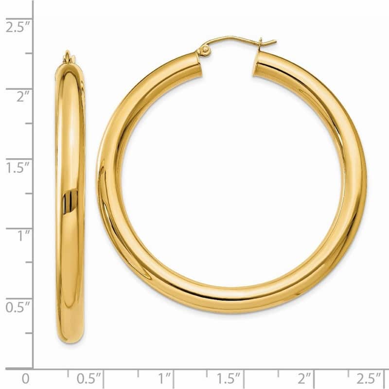 Curata 14k Yellow Gold Polished 5mm Solid Classic Tube Hoop Earrings - 30mm - 50mm