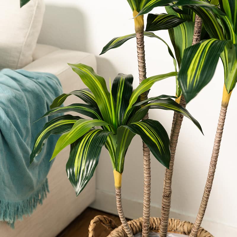 Glitzhome 4.5ft. Faux Dracaena Fragrans Plants in Pot - 27.50"D X 55.00"H