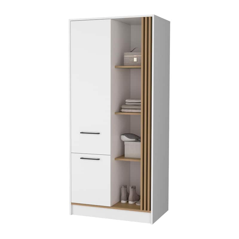 Pekin Modern Wardrobe Organizer with Shelves and Rod, Natural Oak