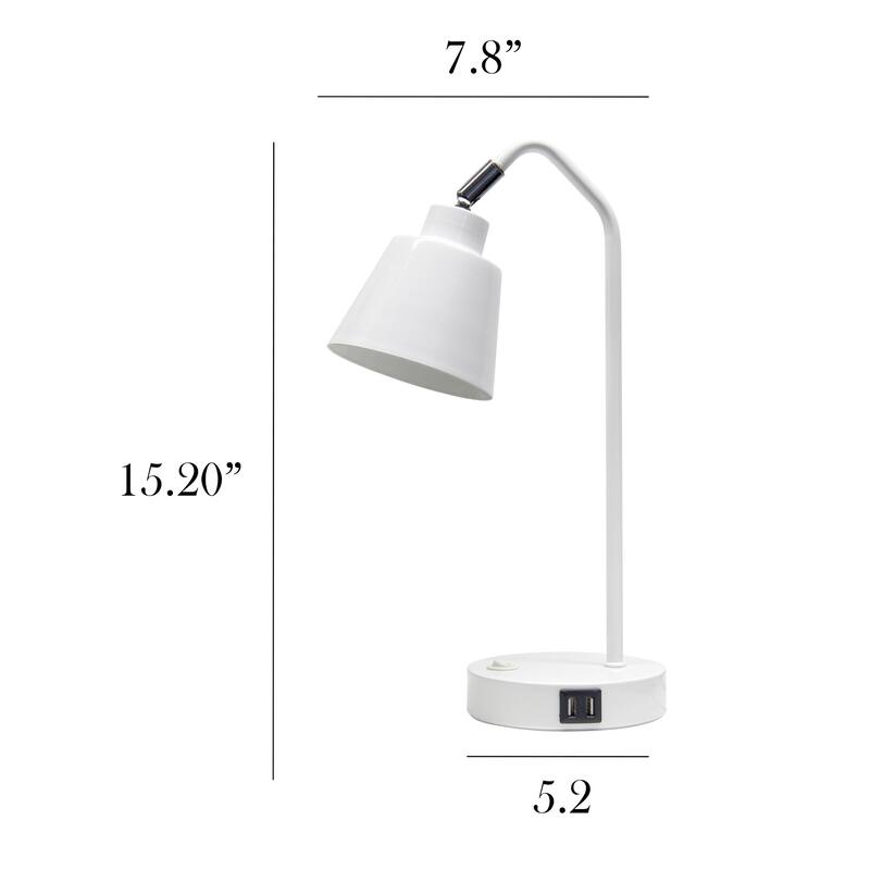 Adjustable Desk Task Lamp with Dual USB Ports - 16" - White