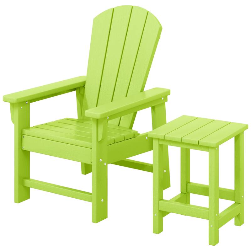 Laguna Kids Outdoor Poly Adirondack Chair With Side Table 2-Piece Set - Lime