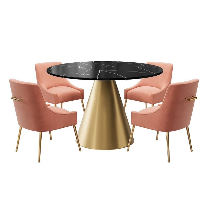 48" Marble Top Metal Dining Table with Velvet Dining Chair Set