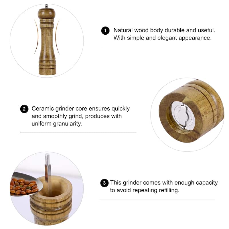 Home Wooden Hand Crank Twist Salt Spice Pepper Mill Grinder Shaker Bronze Tone
