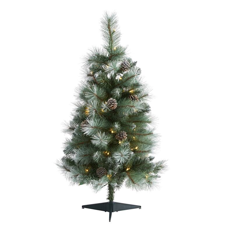 3' Frosted Tip British Columbia Mountain Pine Artificial Christmas Tree with 50 Clear Lights,