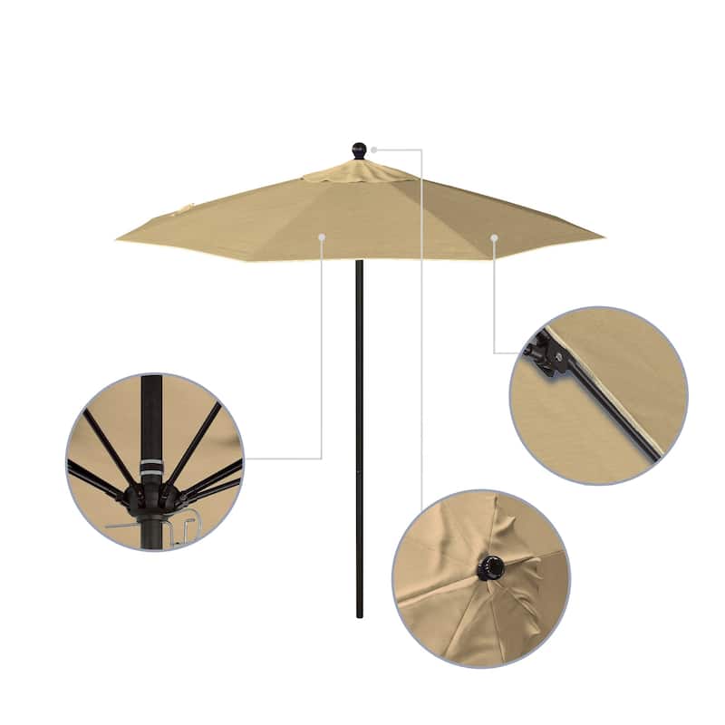 California Umbrella 7.5' Venture Series Patio Umbrella, Bronze Aluminum Pole Fiberglass Ribs Push Lift, Sunbrella Cilantro