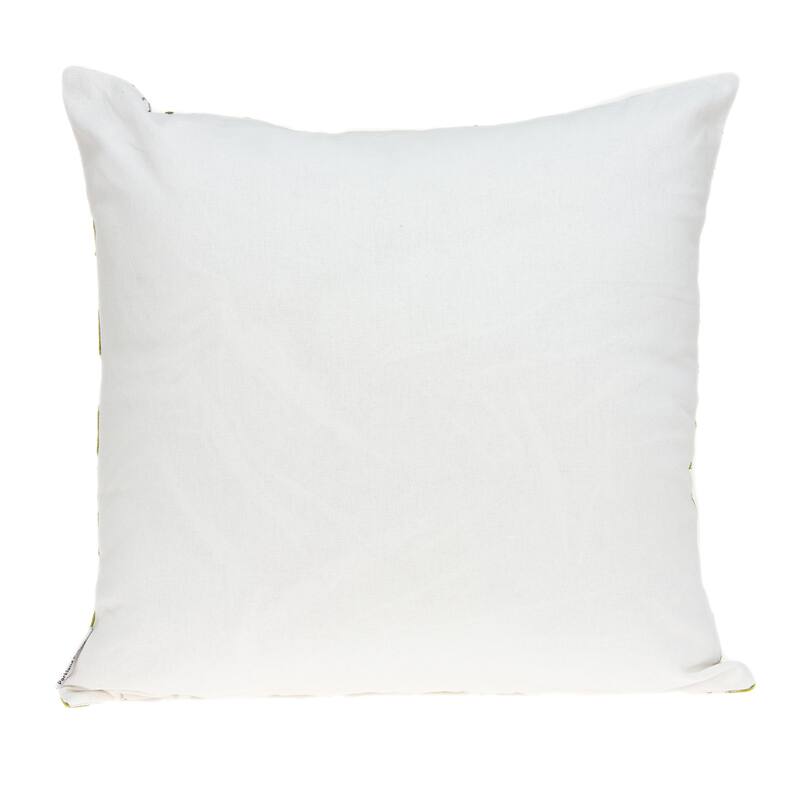 HomeRoots 20" Green and White Ogee Cotton Throw Pillow With Embroidery