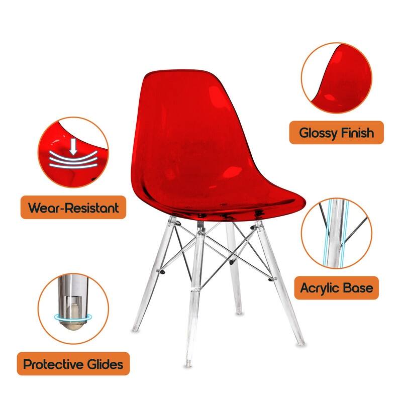 Dover Modern Acrylic Accent Side Chair with Eiffel-Style Legs for Dining Room, Kitchen, Office, or Indoor/Outdoor Seating