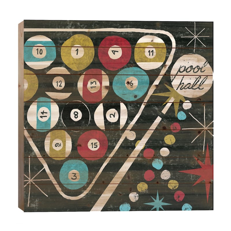 Vegas - Pool Hall Print On Wood by Michael Mullan - Multi-Color - 26x26x1.5
