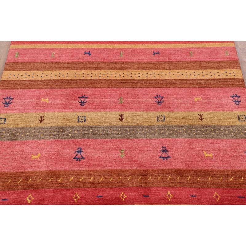 Little Animals Striped Gabbeh Indian Area Rug Hand-Knotted Wool Carpet - 5'3"x 7'10"