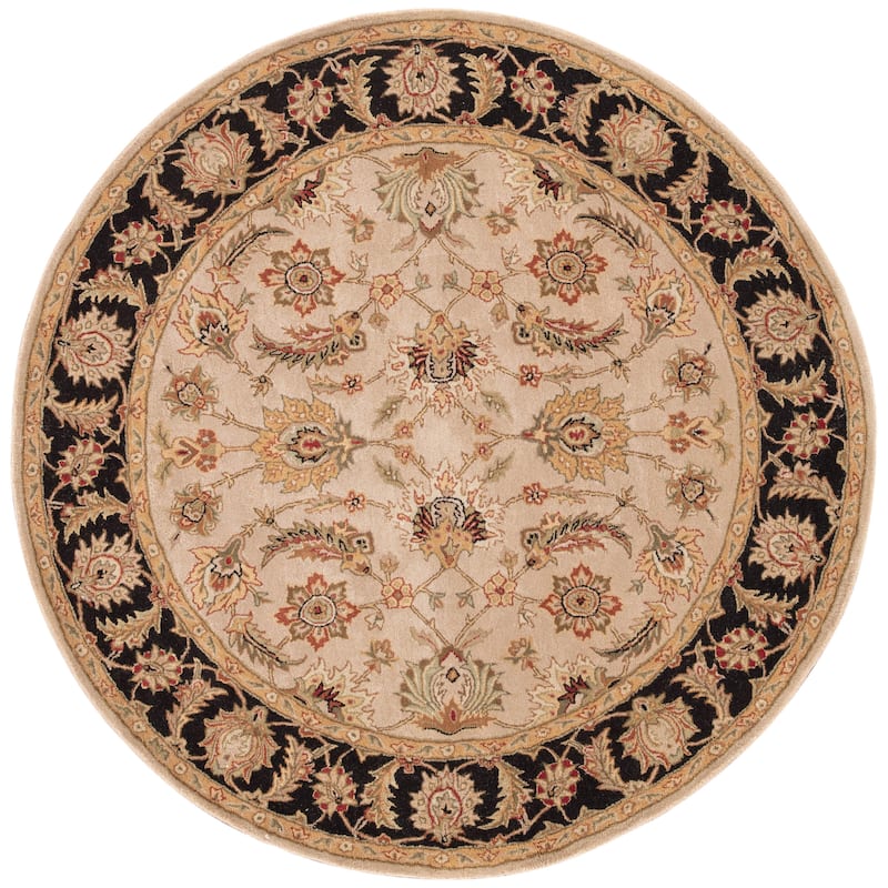 Skylar Handmade Floral Area Rug - 10' x 10' Round - Beige/Black - Runner/Round