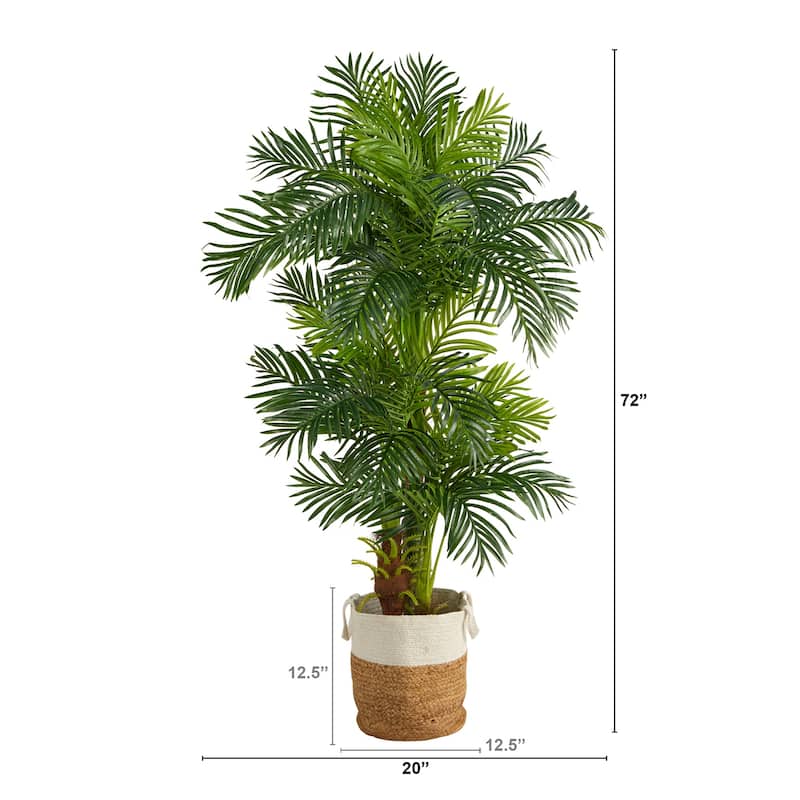 Artificial Palm Tree 6Ft - Realistic Indoor Tropical Tree with Cotton Planter - Home Decor Accent - Green