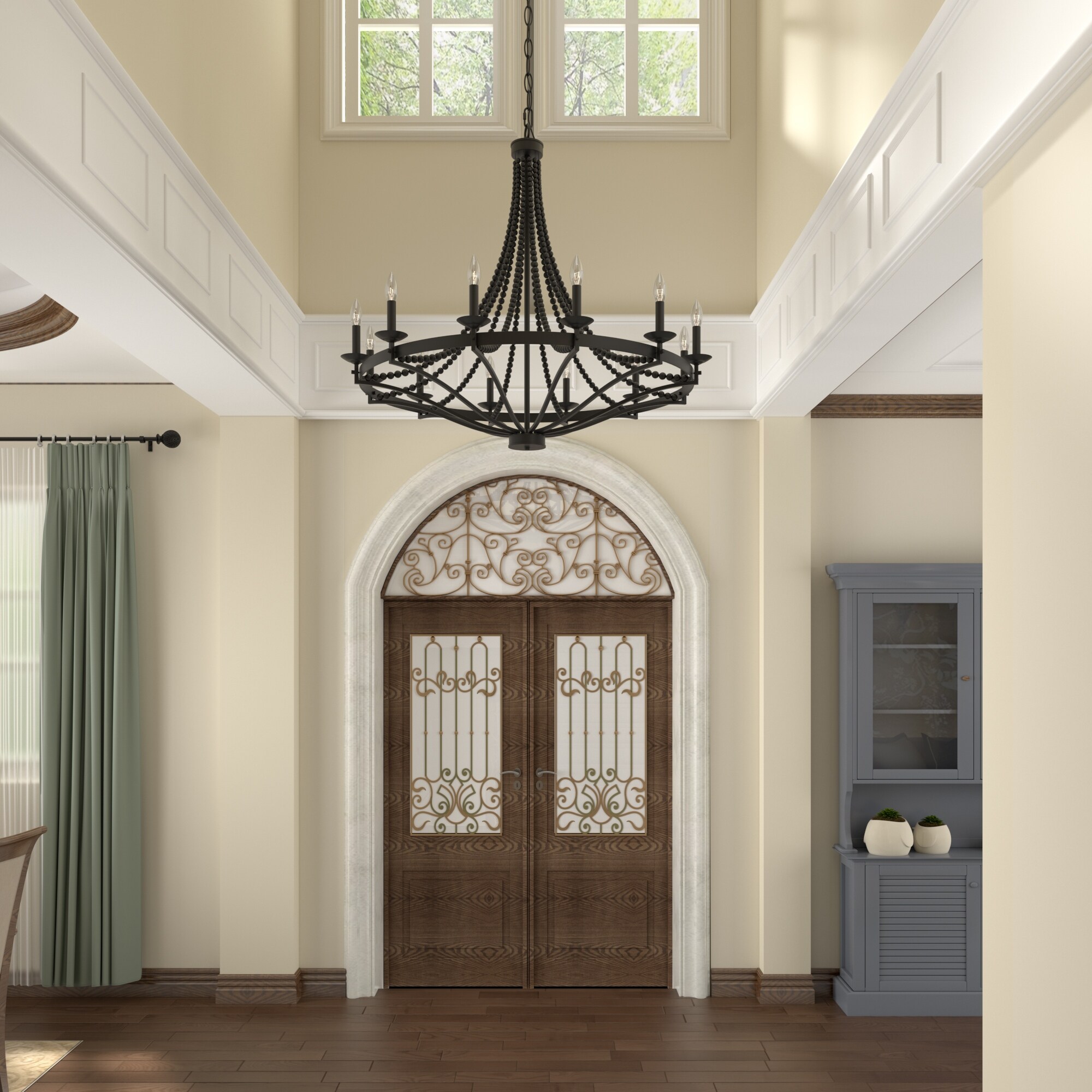 Fidenza Empire 12-light Farmhouse Coastal Beaded Chandelier-image