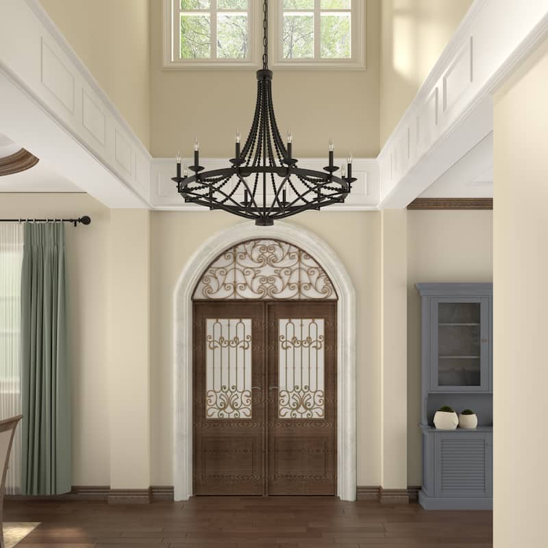 Fidenza Empire 12-light Farmhouse Coastal Beaded Chandelier with UL Certified - 40''