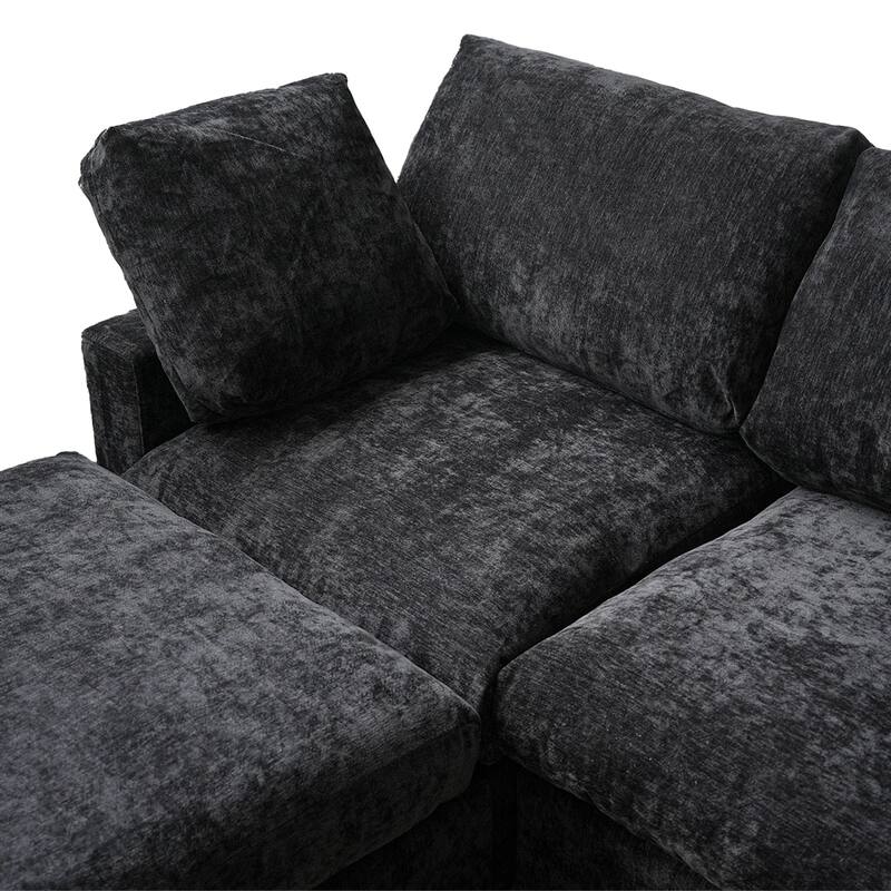 Minimalist U-shaped Upholstered Cloud Sofa 100.5" 3-Seater Chenille Modular Sectional Couch with 2 Ottomans for Living Room