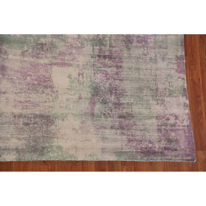 Contemporary Abstract Indian Area Rug Handmade Multi-Color Wool Carpet - 9'0"x 11'8"