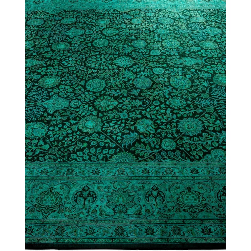 Overton Hand Knotted Wool Vintage Inspired Modern Contemporary Overdyed Blue Area Rug - 8' 2" x 10' 1"
