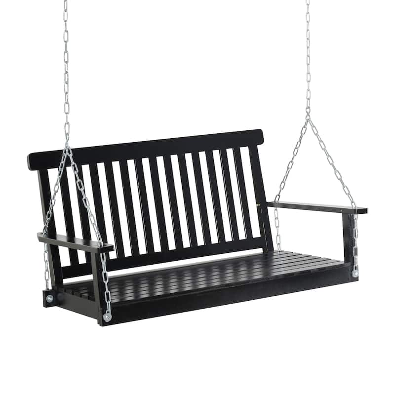 47" Outdoor Wood Hanging Swing Chair with Slatted Build and Chains