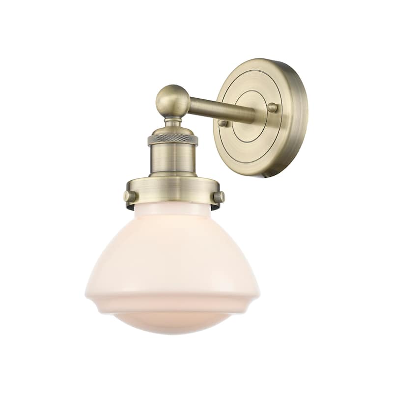 Innovations Lighting 616-1W-10-7 Olean Sconce Olean 10" Tall Wall - Antique Brass / Matte White
