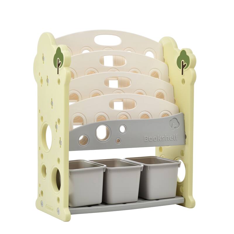 Kids Bookshelf Toy Storage Organizer with 12 Bins and 4 Bookshelves