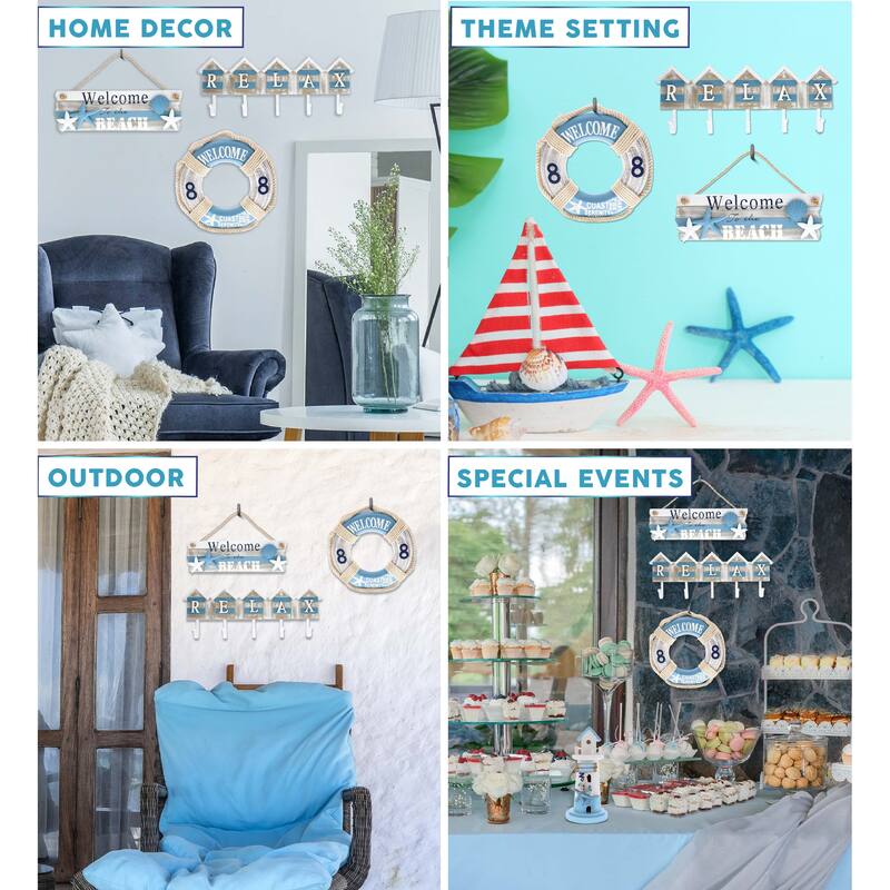 CoTa Global Aqua Sky Nautical Sign Collection for Wall Decor - 3 Piece