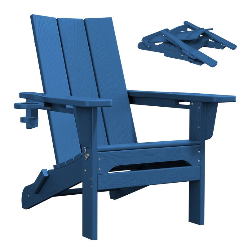 Foldable HDPE Modern Chair with Dual Cup Holders - Navy
