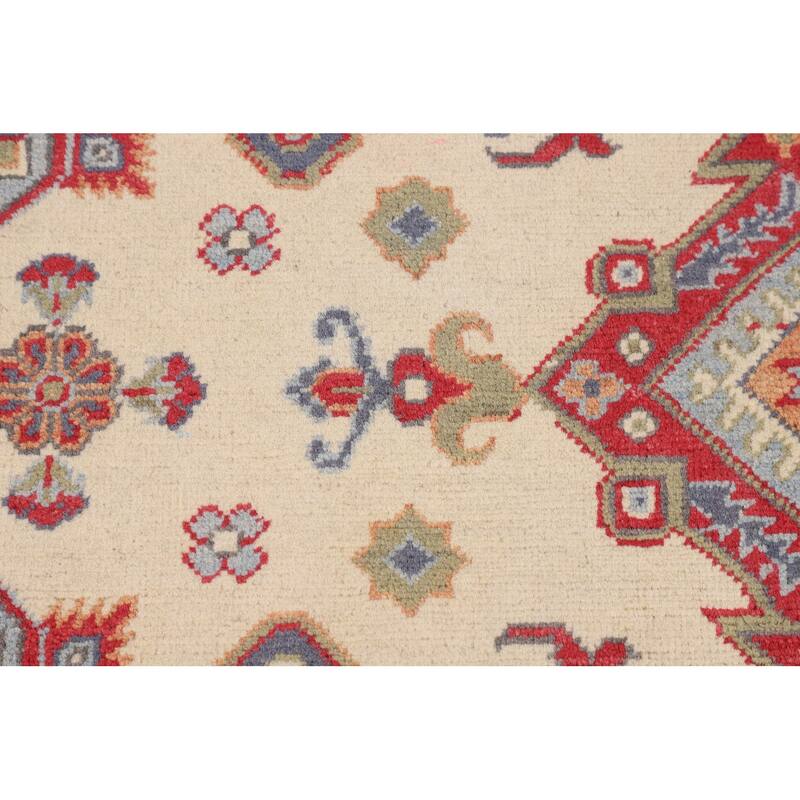 Ivory Kazak Oriental Area Rug Hand-Knotted Traditional Wool Carpet - 4'11" x 6'6"
