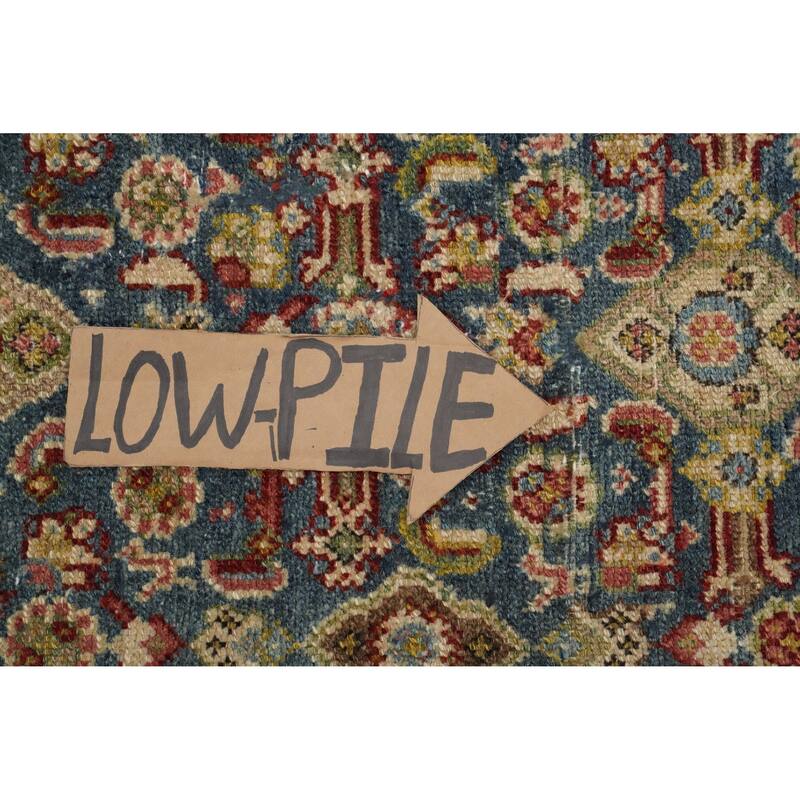 Hand Knotted Oriental 100% Wool Carpet Traditional Geometric Navy Blue & Blues Malayer Runner Rug - 15' 10'' X 3' 1''