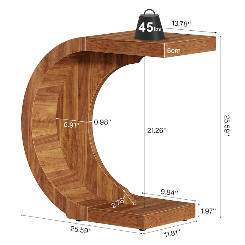 C-Shaped End Table, Wood Side Table for Couch Sofa Living Room