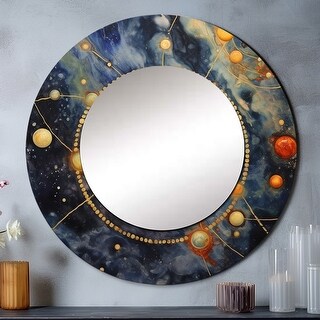 Designart "Blue Yellow Galactic Universe" Comets Large Round Mirror ...