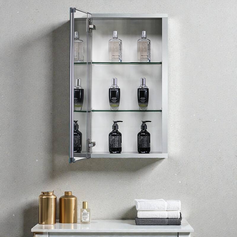 15x26 Inch Aluminum Medicine Cabinet with Mirror, Wall Mounted, Adjustable Glass Shelves, Bathroom Storage