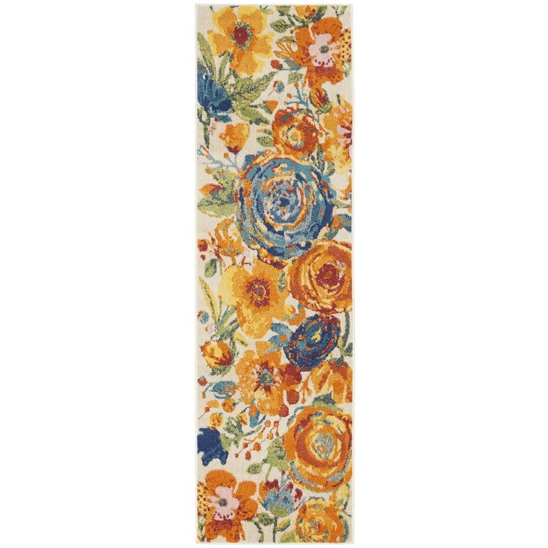 Power Loomed Floral Traditional Low Pile Durable Area Rug - 90' X '27' X '0.25
