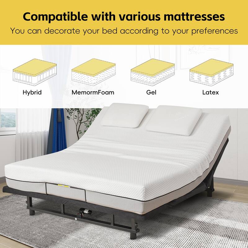 Queen Size Steel Frame Adjustable Foldable Bed with Wireless Remote - Independent Head/Foot Incline