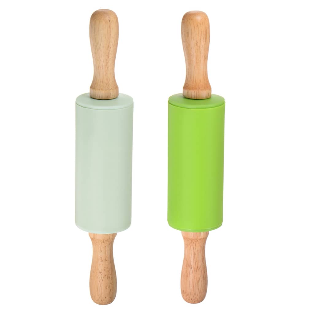 Silicone Rolling Pins for Baking Wood Handle 23.5cm x 4.2cm Light Green & Green - Light Green & Green