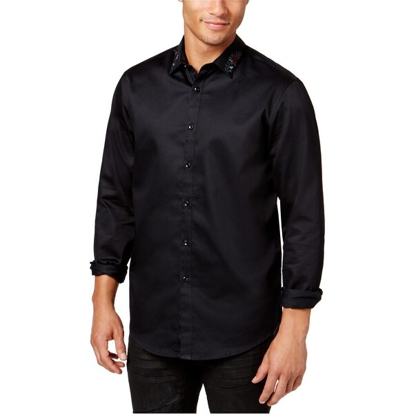 I-N-C Mens Embroidered Button Up Shirt - Overstock - 29384138