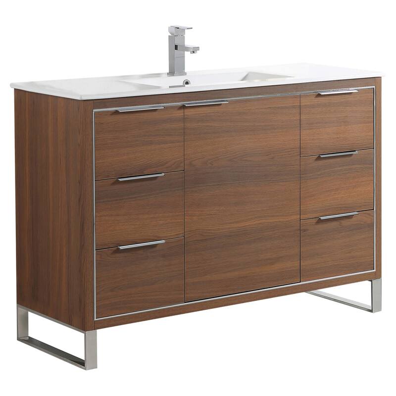 Fine Fixtures Opulence Collection Bathroom Vanity with White Ceramic Sink - 48 Inch - Walnut Ebony - Chrome Hardware