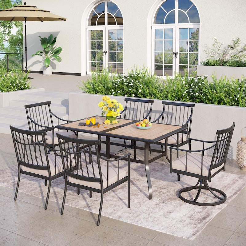 MAISON ARTS 7-Piece Patio Dining Set Wood-look Table & 6 Dining Arm Chairs - Mixed Chairs