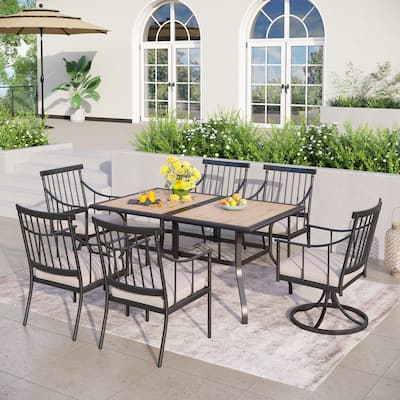 MAISON ARTS 7-Piece Patio Dining Set Wood-look Table & 6 Dining Arm Chairs