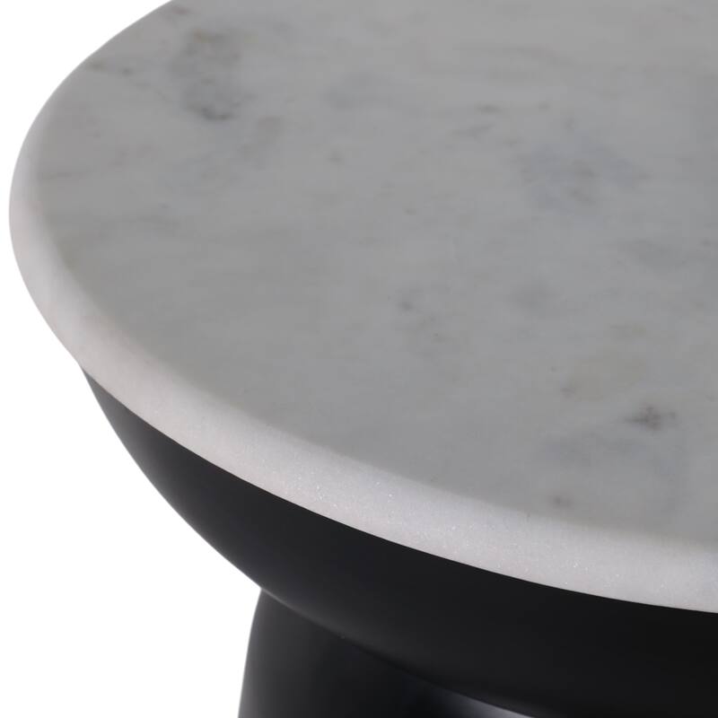 Metal Marble Round Top Drum End Table - Black, 20" - 20.0"
