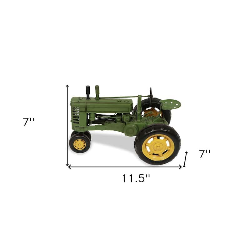 HomeRoots 7" Green and Black Metal Hand Painted Model Tractor - 7' X '7' X '11.5