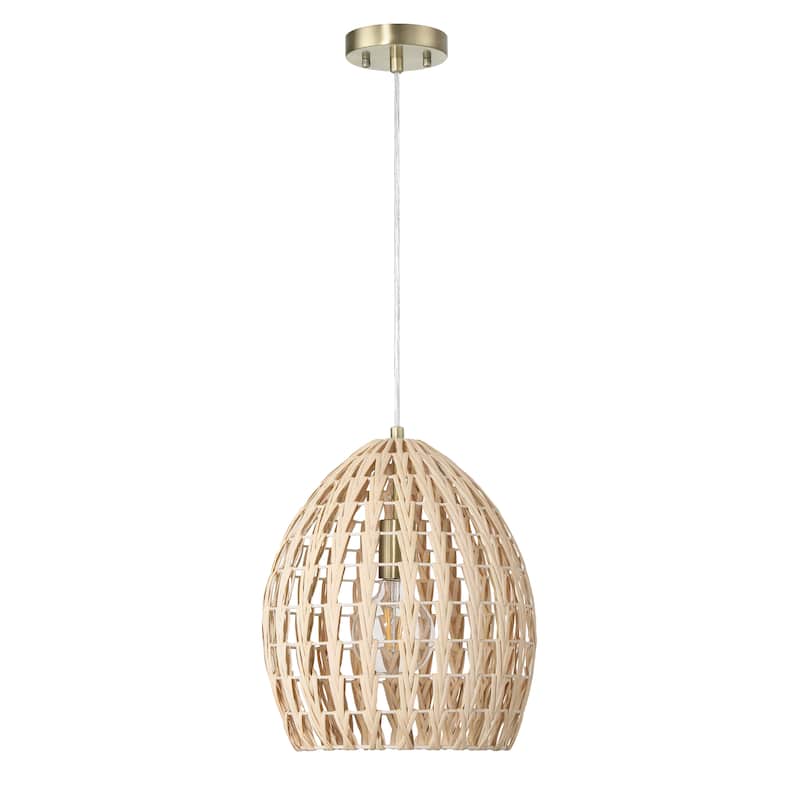 Persephone Metal and Handwoven Rattan Ceiling Light - 12.0"L x 12.0"W x 14.0"H - Natural