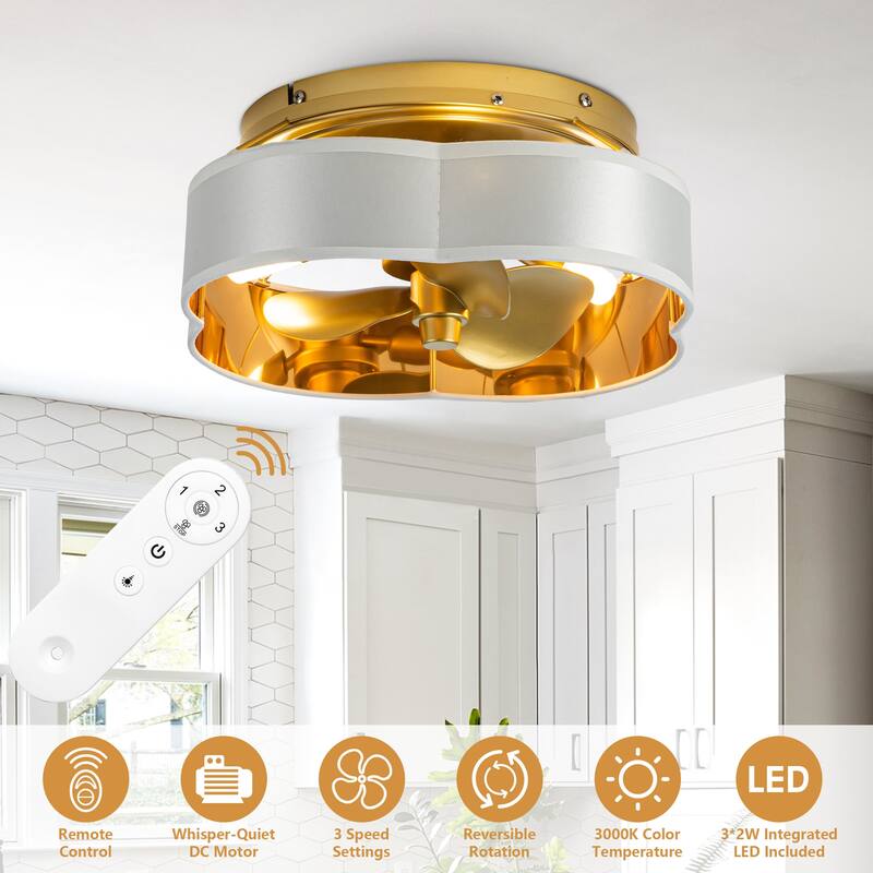 13-inch Gold Modern Caged Fandelier Flush Mount LED Ceiling Fan with Remote