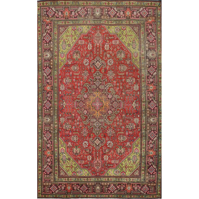 Hand Knotted Oriental 100% Wool Carpet Traditional Medallion Red Tabriz Area Rug - 9' 11'' X 6' 5''