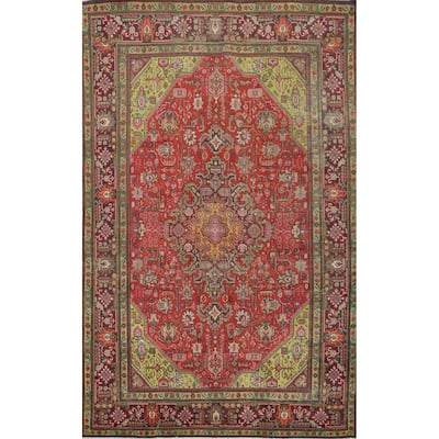 Hand Knotted Oriental 100% Wool Carpet Traditional Medallion Red Tabriz Area Rug - 9' 11'' X 6' 5''