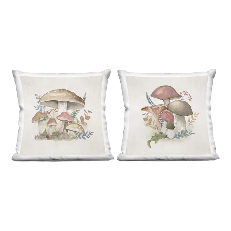 Stupell Pastel Blooming Mushrooms Decorative Printed Throw Pillow Design by Mollie B. (Set of 2) - Pillow Sets - Polyester - Beige - Set of 2