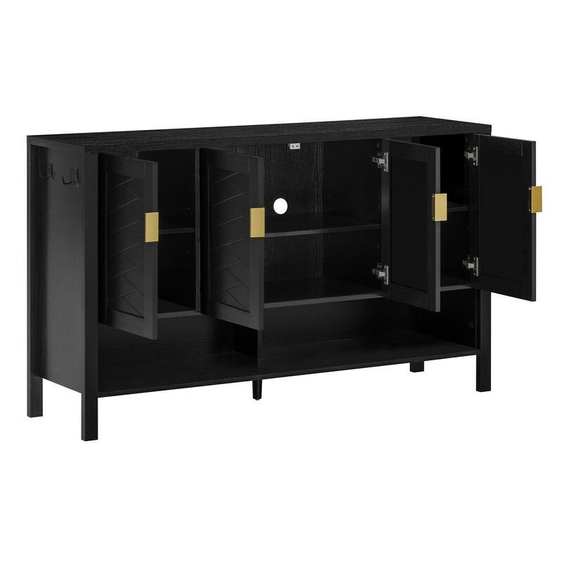Modern 55.1" Storage Sideboard with 4-Doors, Multi Functional Buffet Table with Open Shelf and Adjustable Shelves