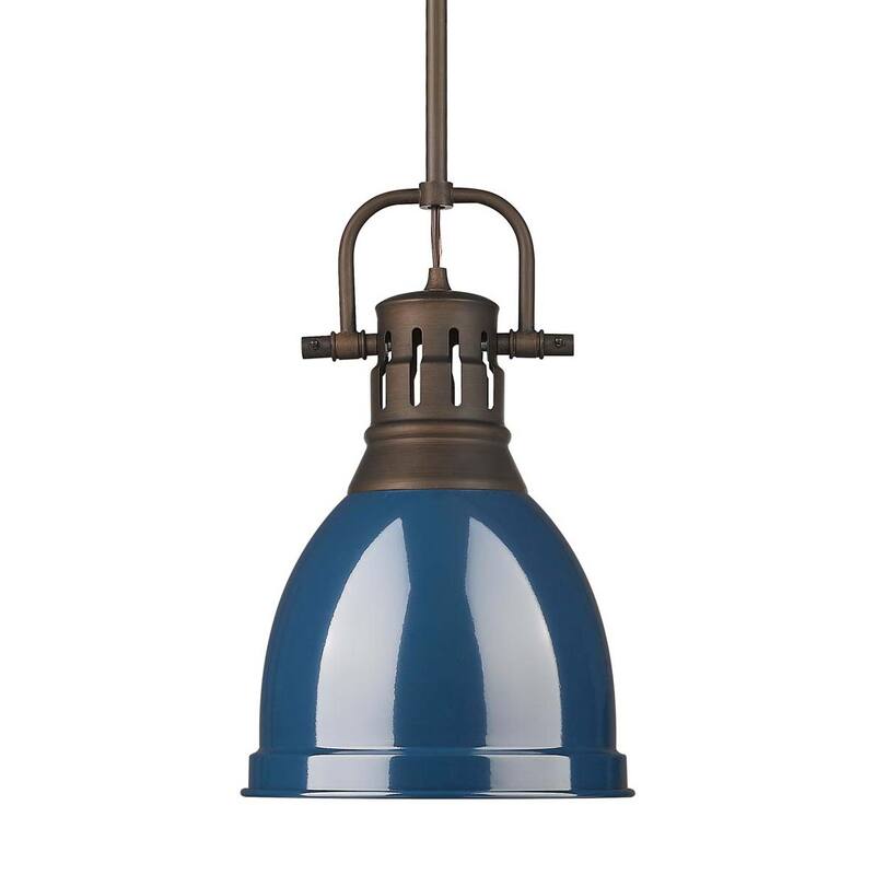 Golden Lighting 3604-S RBZ Duncan 9" Wide Mini Pendant - Rubbed Bronze / Matte Navy