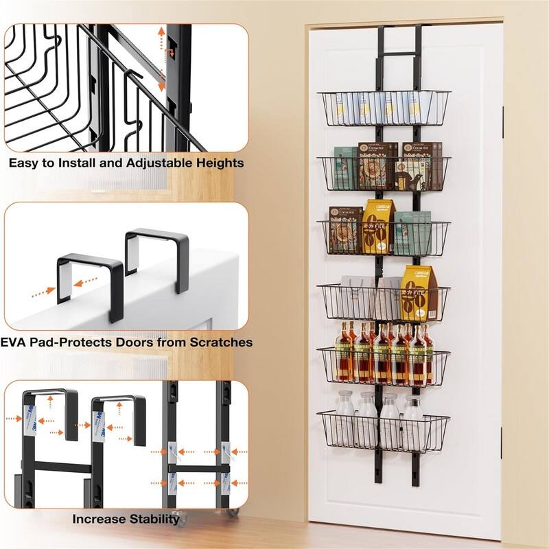 6 Tier Over the Door Pantry Organizer - 7.6"D x 6"W x 14"H