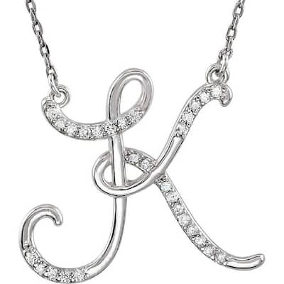 1/4ct Diamond "K" Initial Pendant 18" Necklace White Gold